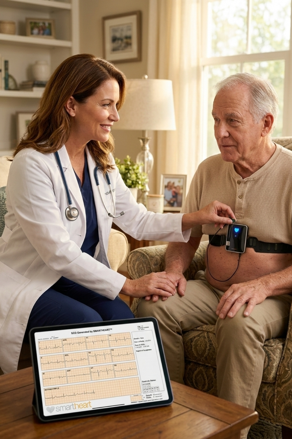 Primary care clinician capturing a 12-lead EKG to detect atrial fibrillation using SmartHeart's portable EKG